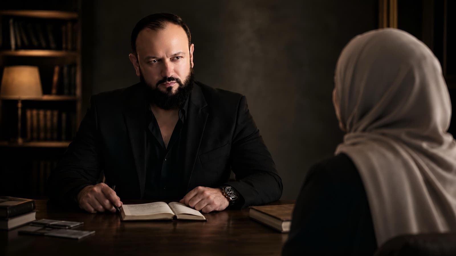 Erkin Salixov kabinetda mijoz bilan suhbatlashmoqda